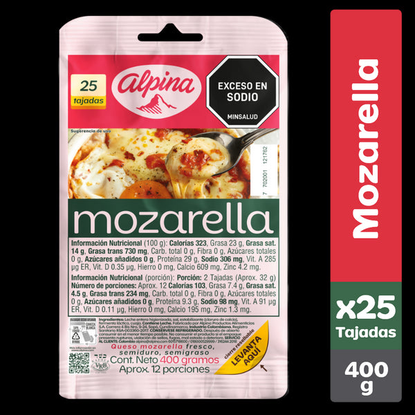 QUESO MOZARELLA ALPINA 400G 25TAJ